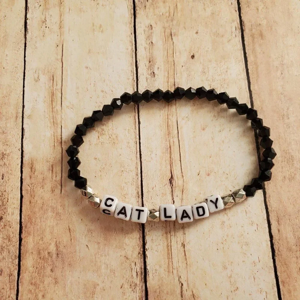 Cat Lady Jewelry, Beaded Stretch Bracelet, Gifts for Cat Ladies
